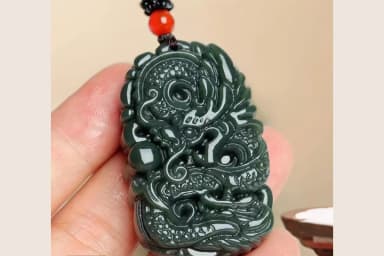Carved Dark Green Pendant view 1