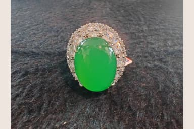 Green Cabochon Halo Ring view 1