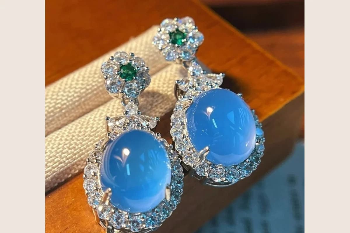 Blue Cabochon Drop Earrings